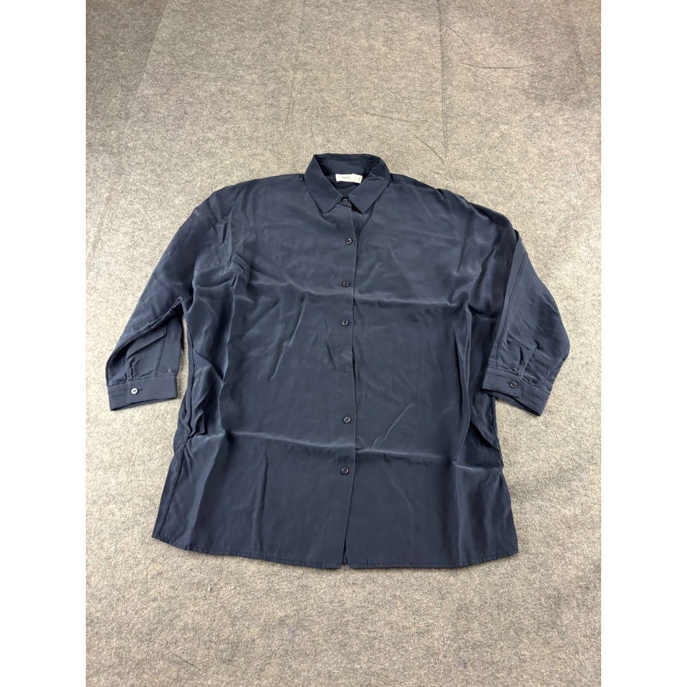 Vince Navy Blue 100% Silk Button Down Shirt Long Sleeve Minimalist Top Womens S